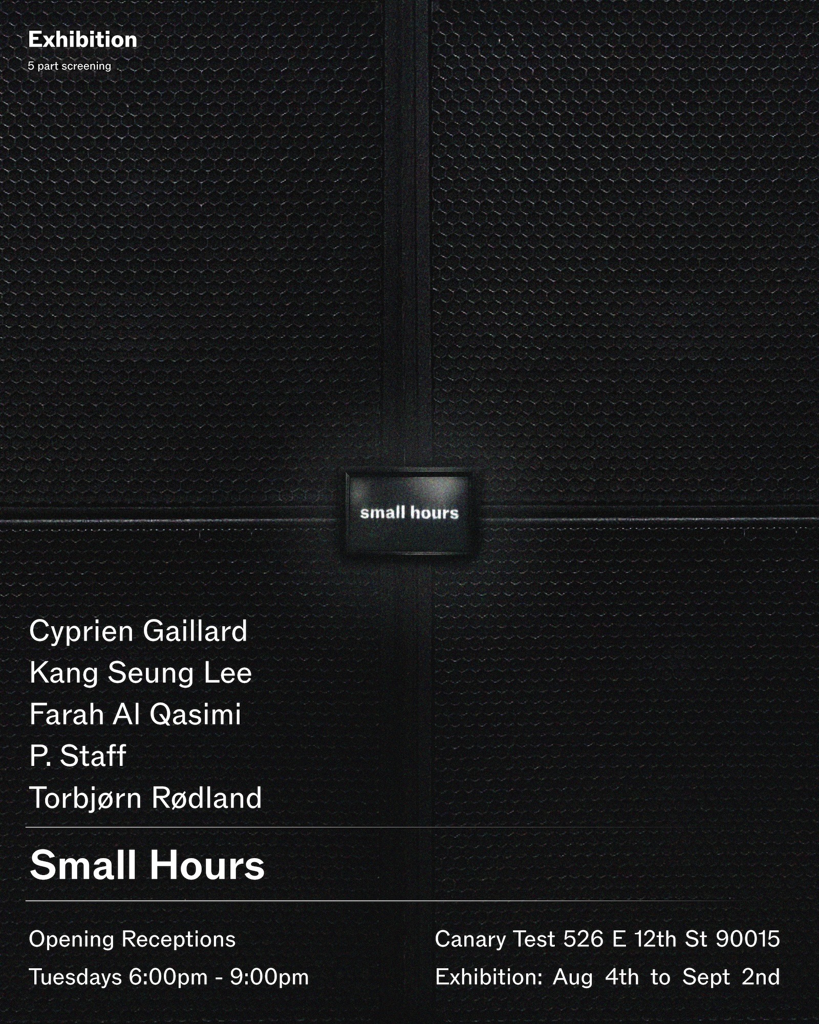 Cyprien Gaillard, Farah Al Qasimi, Kang Seung Lee, P. Staff, Torbjørn Rødland