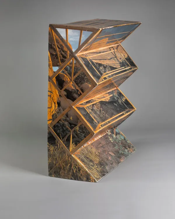Ry Rocklen, Steps to Bone-Dry, 2026. Ceramic, glaze, glaze decal 15 1/2 x 11 1/4 x 5 1/2 inches 39.4 x 28.7 x 13.7 cm.
