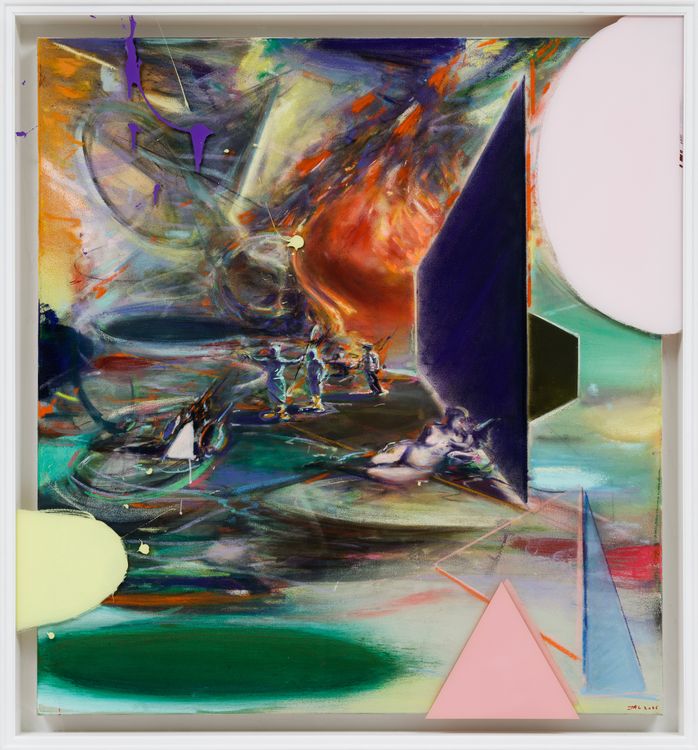 Jia Aili, Paradise, 2026. Oil on linen and acrylic pen on plexiglass, in artist’s frame, 56 ⅛ × 52 ¼ × 3 ⅝ inches (142.5 × 132.5 × 9 cm) © Jia Aili Studio. Photo: Takeru Koroda