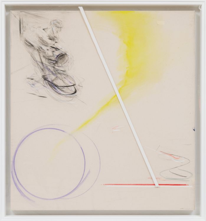 Jia Aili, Conversation with Mr. Zhao, 2026. Oil on linen and acrylic pen on plexiglass, in artist’s frame, 56 ⅛ × 52 ¼ × 3 ⅝ inches (142.5 × 132.5 × 9 cm) © Jia Aili Studio. Photo: Takeru Koroda