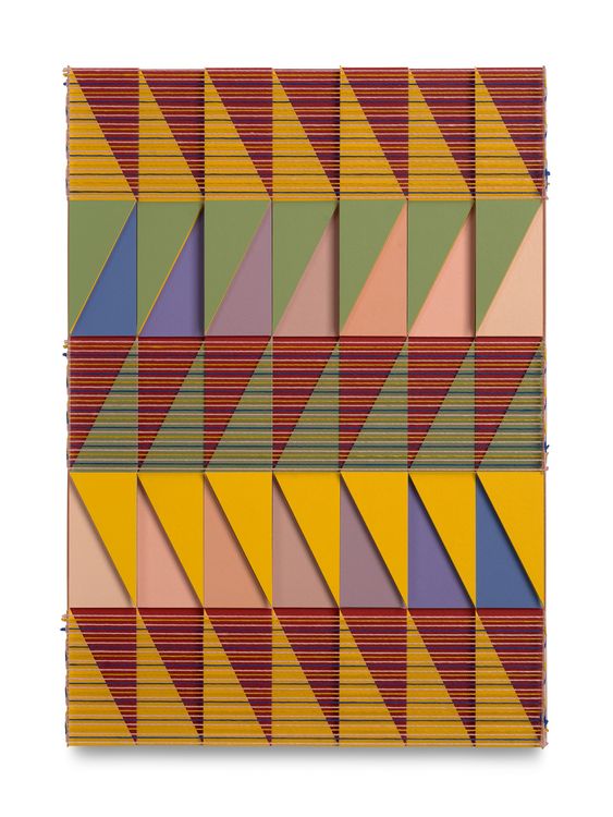 Lucy Williams, Threaded Assemblage, 2026, Paper, Perspex, engineered wood, cotton embroidery thread, and acrylic paint on panel, 14 3, 4 x 10 1, 2 inches, 37.5 x 26.7 cm, MMG#38890