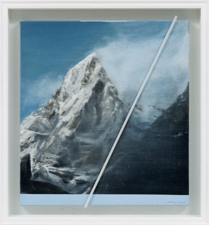 Jia Aili, Diagonal #2, 2026. Oil on linen and acrylic pen on plexiglass, in artist’s frame, 28 ⅜ × 26 ½ × 4 inches (72.1 × 67.1 × 10.2 cm) © Jia Aili Studio. Photo: Takeru Koroda