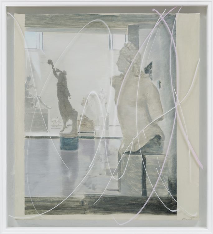 Jia Aili, Wave-1, 2026. Oil on linen and acrylic pen on plexiglass, in artist’s frame, 44 ⅜ × 40 ⅜ × 4 ¾ inches (112.6 × 102.6 × 12 cm) © Jia Aili Studio. Photo: Takeru Koroda
