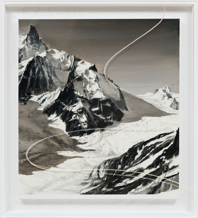 Jia Aili, Wave-4, 2026. Oil on linen and acrylic pen on plexiglass, in artist’s frame, 56 ⅛ × 51 ¼ × 3 ⅝ inches (142.5 × 130 × 9 cm) © Jia Aili Studio. Photo: Takeru Koroda
