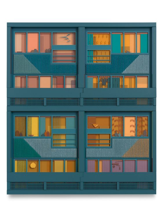 Lucy Williams, Radiant City #13, 2026, Paper, Perspex, engineered wood, cotton embroidery thread, cotton crochet thread, and, acrylic paint on birch ply panel, 17 3, 4 x 15 1, 4 inches, 45.1 x 38.7 cm, MMG#38886