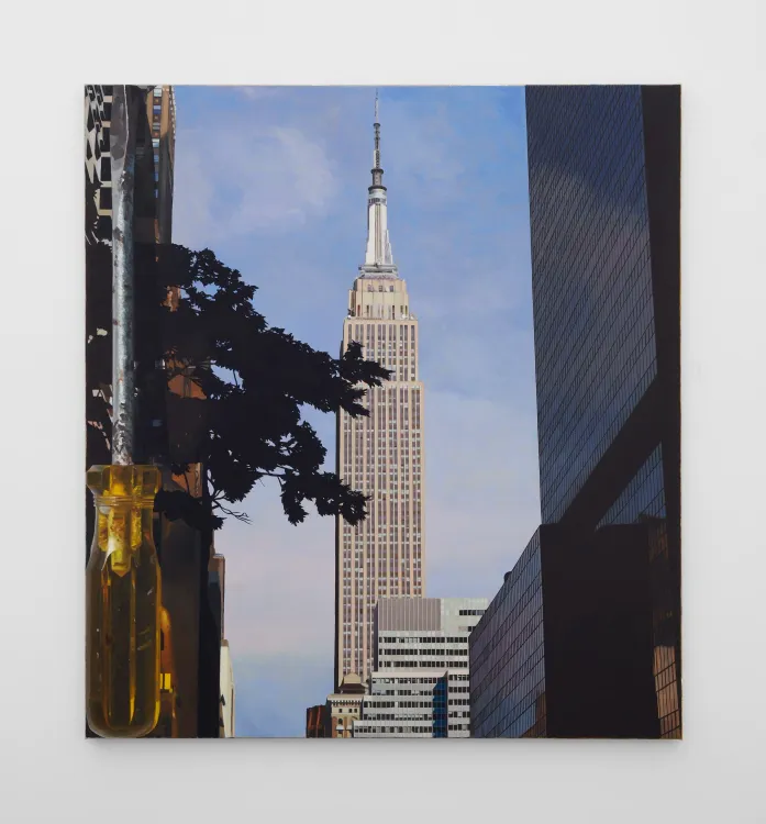 Adam Higgins, Empire State Building with Screwdriver, 2026. Oil on canvas, 47 x 43 in (109.2 x 119.3 cm)