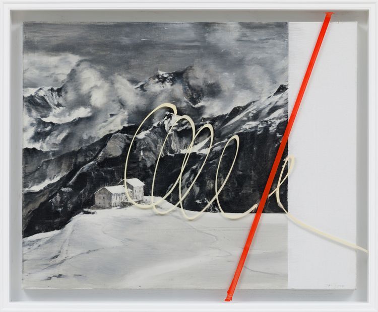 Jia Aili, Spiral, 2026. Oil on linen and acrylic pen on plexiglass, in artist’s frame, 36 ½ × 44 ⅜ × 3 ¾ inches (92.6 × 112.6 × 9.5 cm) © Jia Aili Studio. Photo: Takeru Koroda