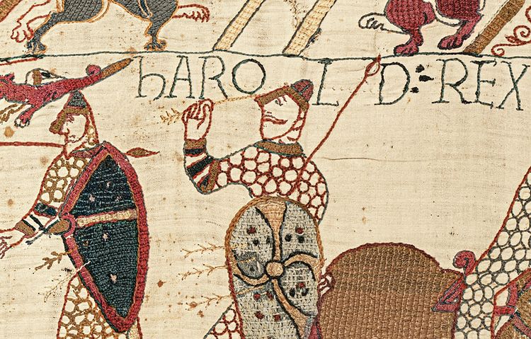 Bayeux Tapestry, detail showing the word 'Harold'