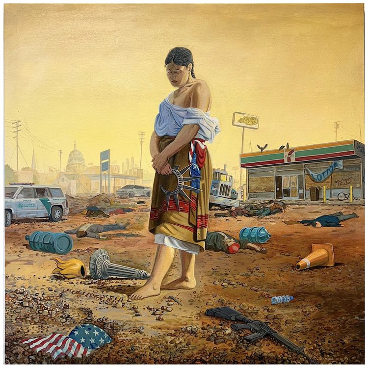 Sandow Birk, Liberty Among the Ruins of Democracy, 2026, acrylic on canvas, 40 x 40 in.