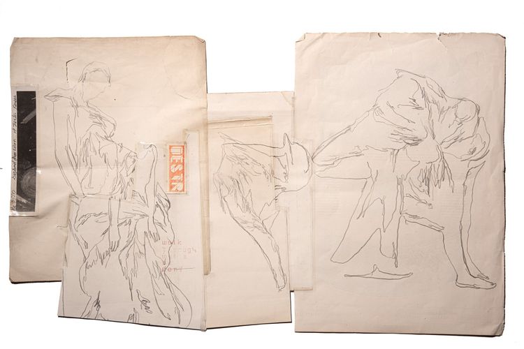 Phil Hale, Walk Through Walls or Don't (02), graphite on antique prints, photograph, 28 x 28 in.