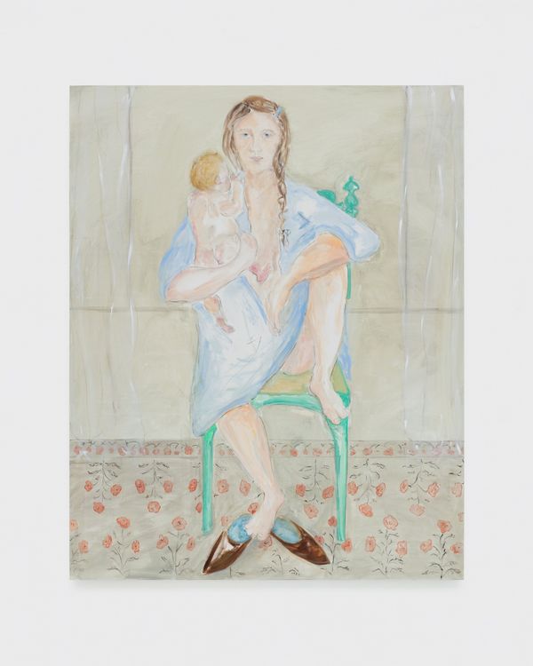 Tanya Merrill, Mother and child, 2026, Oil and graphite on linen, 48 x 60 inches (121.9 x 152.4 cm)