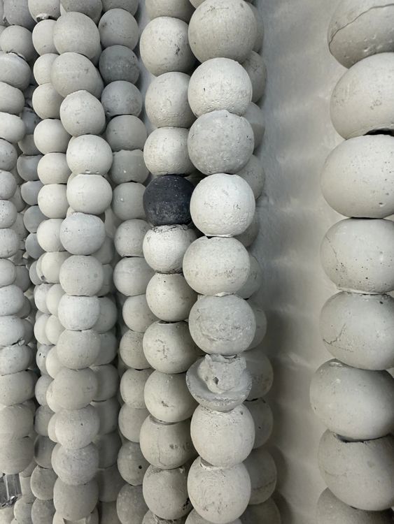 Luna Palazzolo-Daboul, hand-cast cement beads (detail), Of Ivory & Flesh, Primary, Miami, 2026