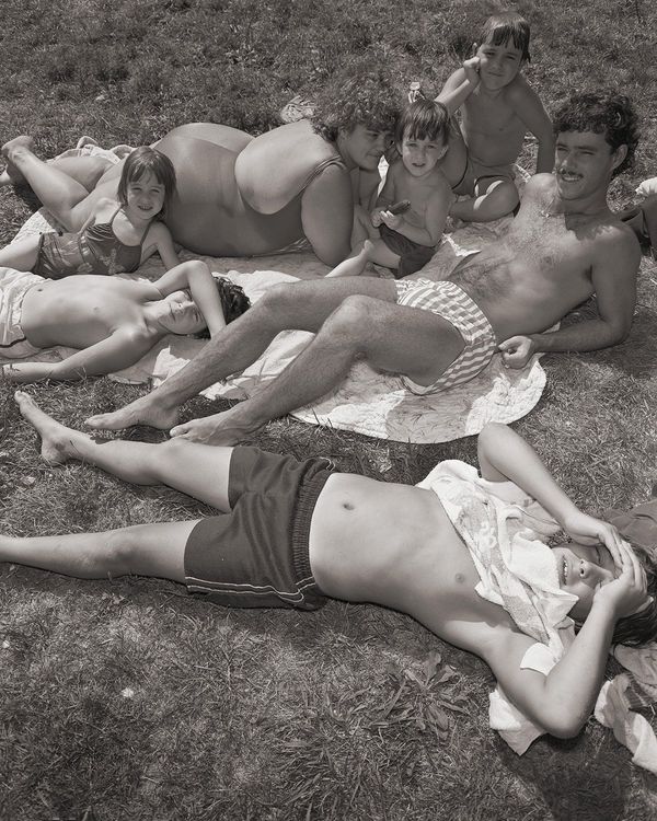 Stephen DiRado, Bell Pond: Landry Family and Friend Bob, 1983 (printed 2017), gelatin silver print