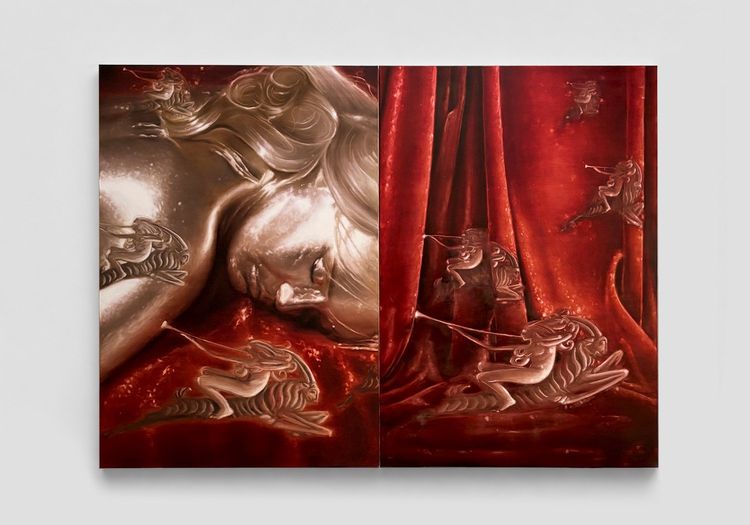 Tomas Harker, Patterns of Fairytales, 2026, oil on canvas, 78 1/2 x 110 in. (200 x 280 cm)