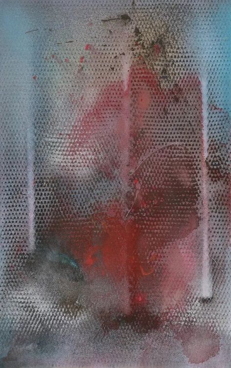 Liam Everett, Untitled (the emissary), 2026, Ink, oil, sand, wood ash on linen