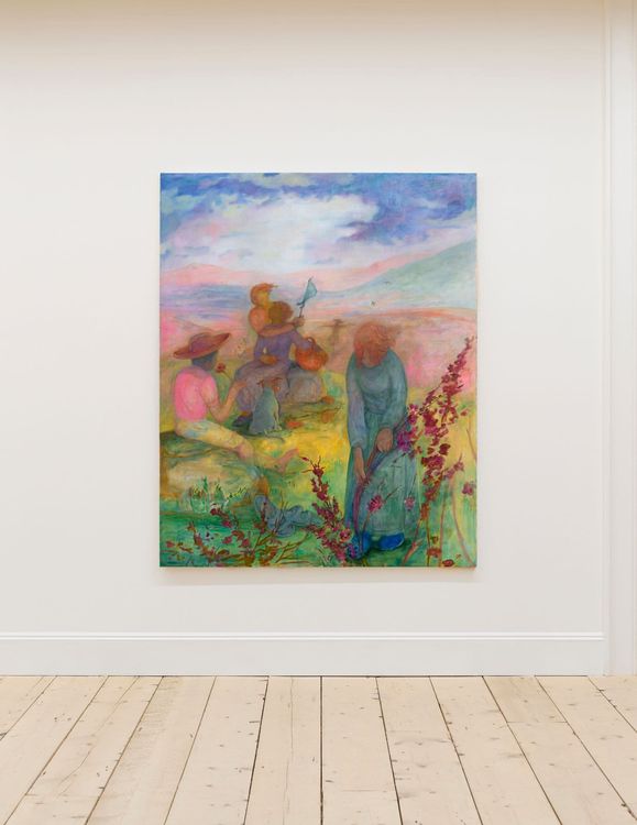 Nastaran Shahbazi, Swinging Scarecrow, 2026, oil on canvas, 63 3/4 x 51 1/4 in. (162 x 130 cm)