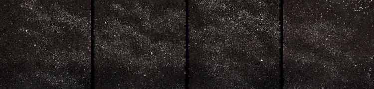 William T Carson, Long Now, coal and mica on wood, 22 x 88 inches total, Four panels: 22 x 22 inches each, (2 inches spacing between each panel)