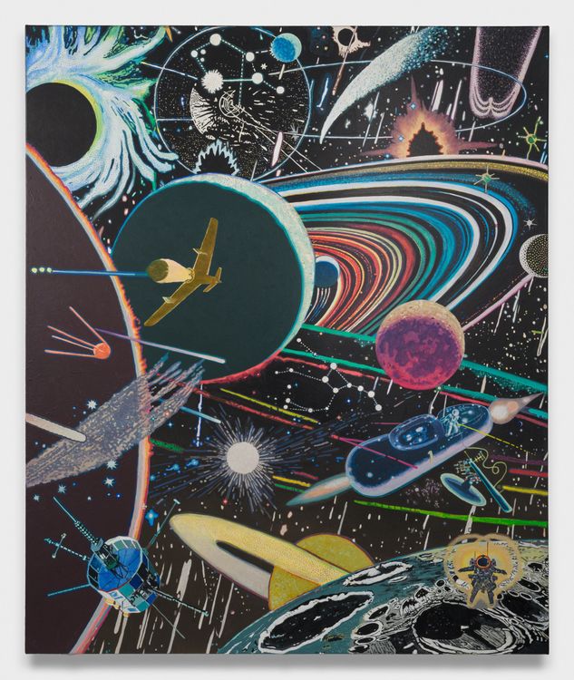 Aaron Morse, Cosmic Ecology, 2025. Acrylic on canvas, 72 x 60 in (182.9 x 152.4 cm). Courtesy of the artist and Philip Martin Gallery.