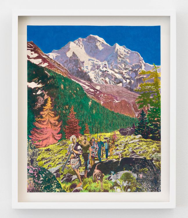 Aaron Morse, Hike Out Mountains (Color Variant Red Trees), 2026. Acrylic, watercolor and ink on paper, unframed, 23 1/2 x 18 3/4 in (59.7 x 47.6 cm). Courtesy of the artist and Philip Martin Gallery.