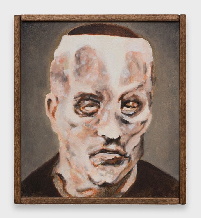 Adam Beris, Monster, 2026. Oil on board, artist's frame, 8.63 x 7.88 x 1.5 in (21.92 x 20 x 3.81 cm).