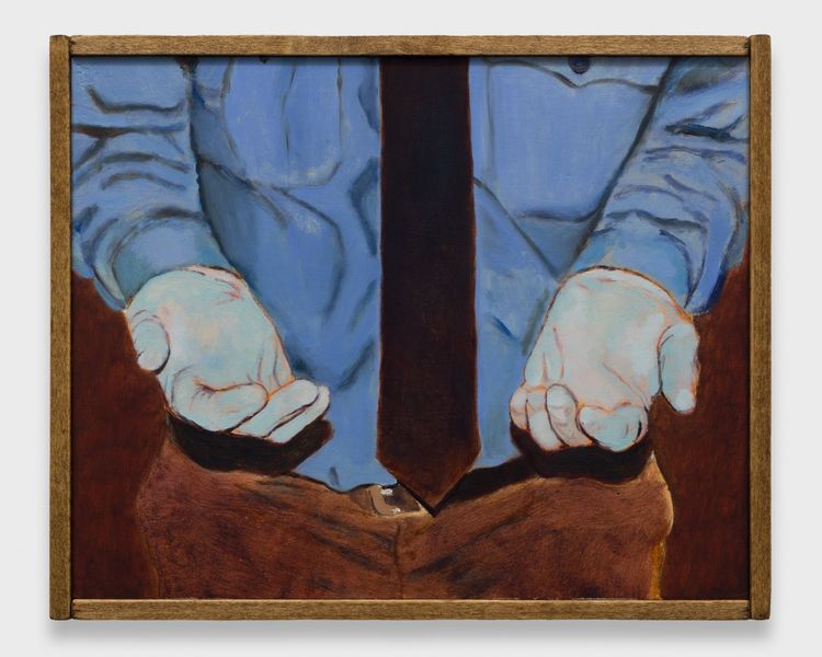 Adam Beris, Orans Posture, 2026. Oil on board, artist's frame, 8.75 x 10.63 x 1.5 in (22.2 x 27 x 3.81 cm).