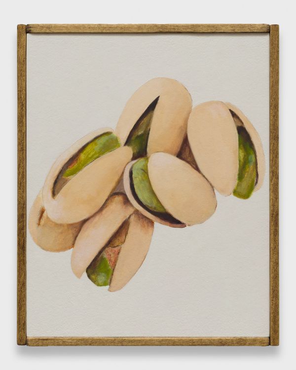 Adam Beris, Pistachios, 2026. Oil on board, artist's frame, 10.63 x 8.63 x 1.5 in (27 x 21.92 x 3.81 cm).