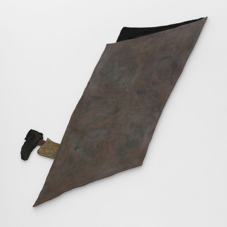 Gabriel Slavitt, Family Tree, 2024. House paint, drywall mud, india ink & chalk pastel on canvas stretched over wood panel. 69 x 71 x 1 1/4 inches.