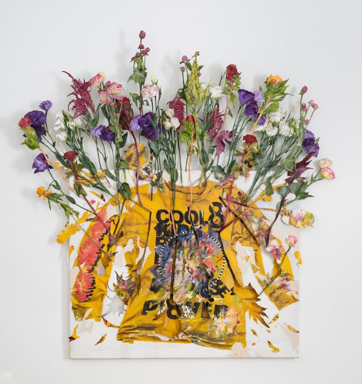 David Kennedy Cutler, "Cool Kids," 2026, inkjet transfer, acrylic, and clear coat on canvas, armature wire, 55 x 54 x 3.5 inches. Courtesy Derek Eller Gallery.
