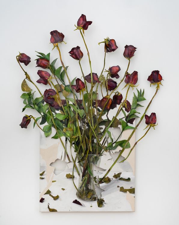David Kennedy Cutler, "March 2nd," 2026, inkjet transfer, acrylic, and clear coat on canvas, armature wire, 45 x 34.5 x 5.5 inches. Courtesy Derek Eller Gallery.