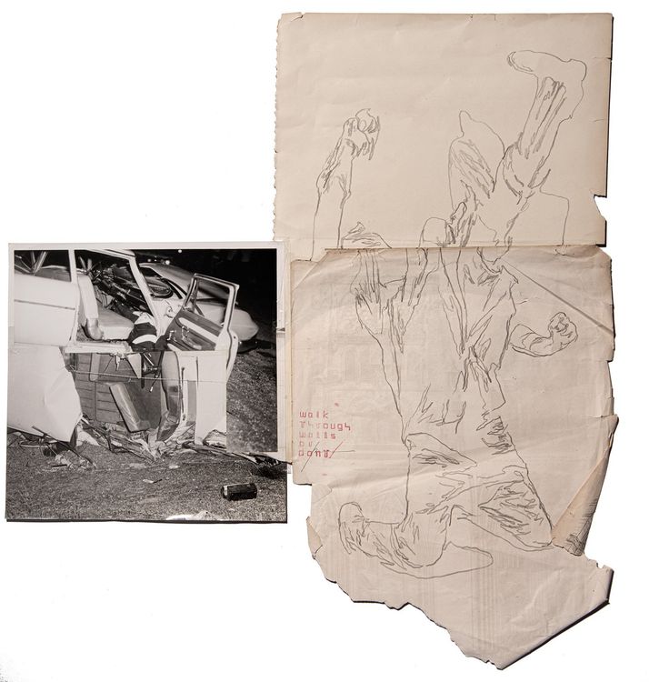 Phil Hale, Walk Through Walls or Don't (03), graphite on antique prints, photograph, 28 x 28 in.