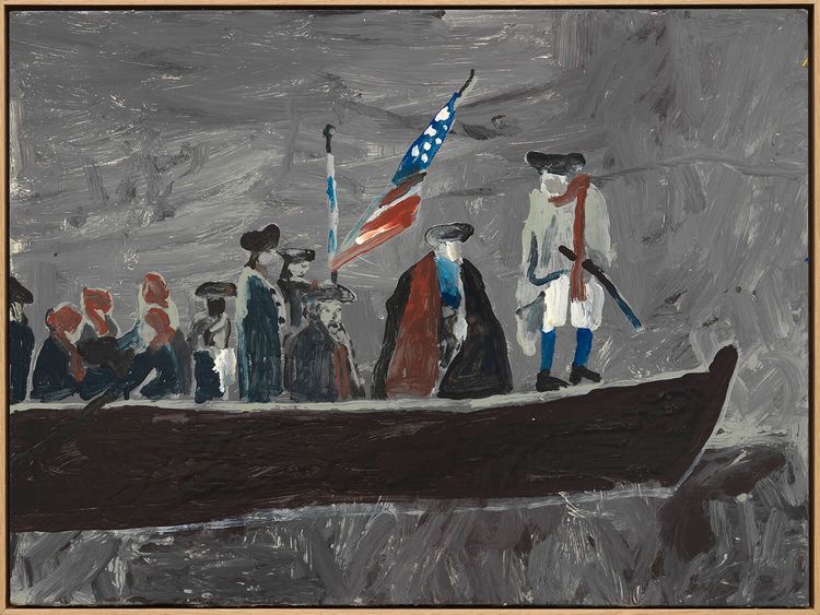 Danny Fox, The crossing, 2026, acrylic on board mounted on panel, framed 18 1/8 x 24 in. (46 x 61 cm.)