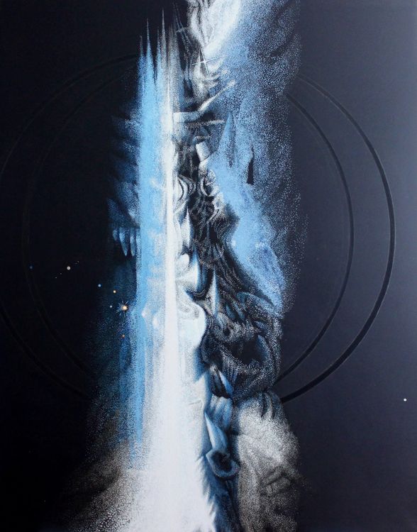 Hiroko Ohno, "Milky Way," 2025, Mineral pigment, seashells, coral, mica, acrylic, and salt on linen, 96 × 76 inches.