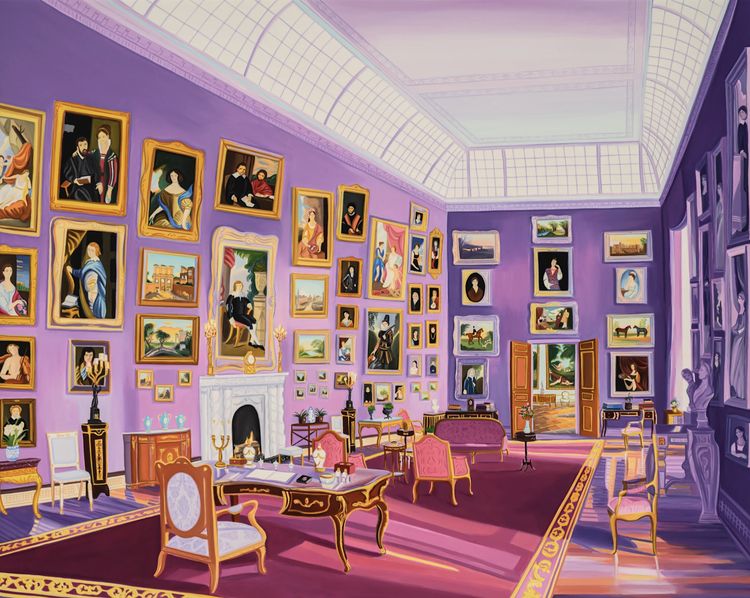 Gretchen Scherer, Attingham Park, Picture Gallery, Early Morning, 2025. Oil and acrylic on panel, 24 x 30 in. Courtesy Richard Heller Gallery.