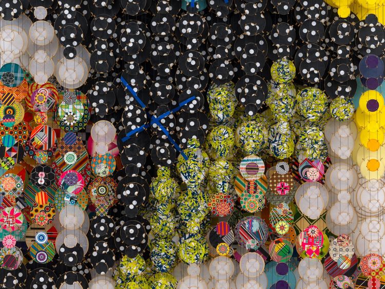 Installation view, Jacob Hashimoto, Miles McEnery, 515 W 22nd Street