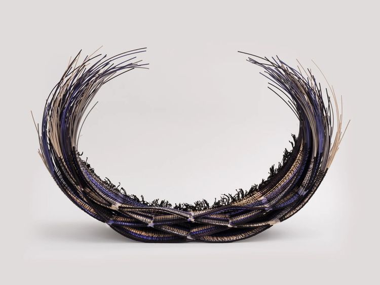 Land Sea Flight, 2025 dyed reed, cotton yarn 26 x 33 x 16 in. 66.04 x 83.82 x 40.64 cm