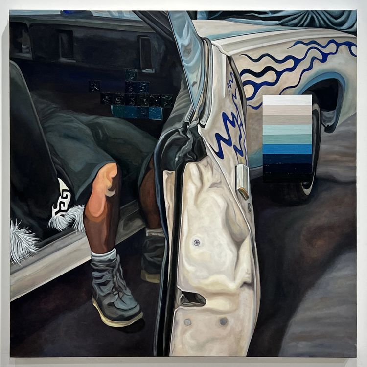 Jacqueline Valenzuela, Grindstone, 2024, oil on canvas, 36 x 36". Courtesy the artist and Craig Krull Gallery, Santa Monica CA.