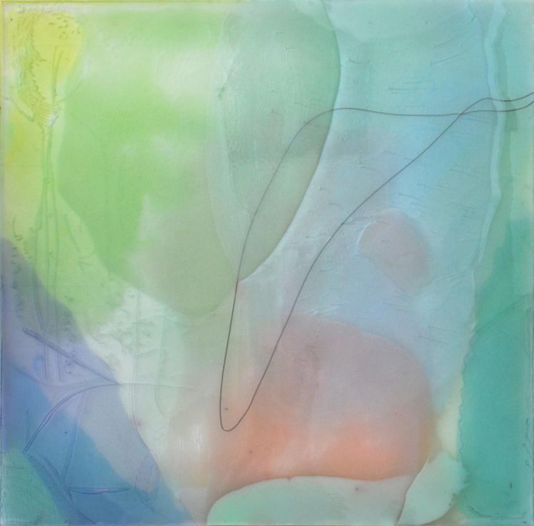 Kim Garcia, stay close to me, 2026. Resin, inks, pigments and necklace chain, 36 x 36 inches.