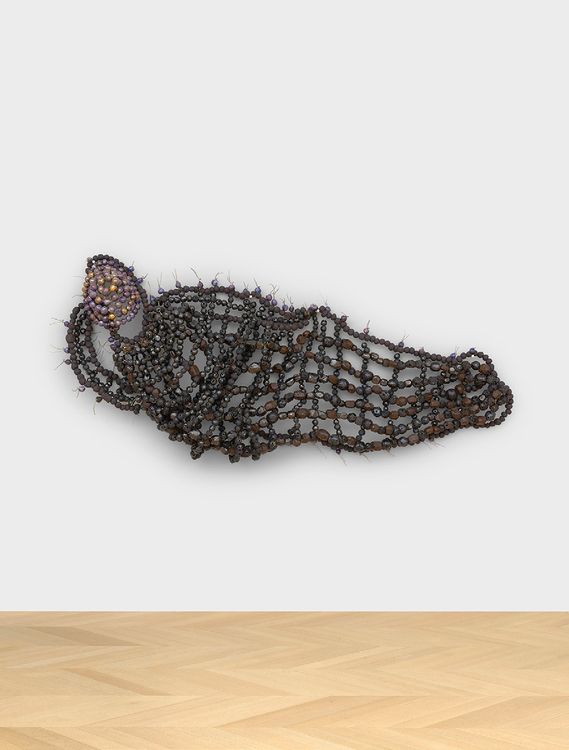 Inma Barrero, Tellus, 2023–26, pigments, glazes, oxides, and lusters on porcelain and earthenware, and metal wire