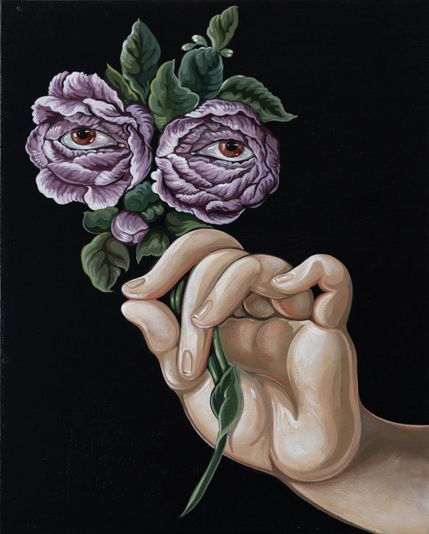 Sabrina Bockler, Plucked, 2024. Acrylic on linen over panel, 10 x 8 in. Courtesy Richard Heller Gallery.