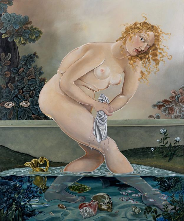 Sabrina Bockler, Private Eyes, 2024. Acrylic on linen over panel, 48 x 40 in. Courtesy Richard Heller Gallery.