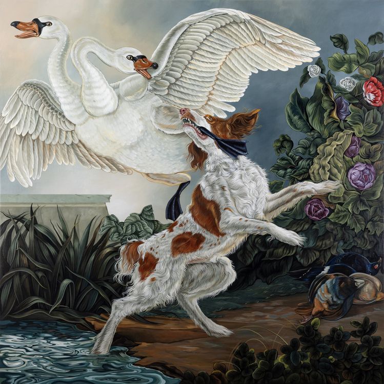 Sabrina Bockler, The Hunt, 2024. Acrylic on linen over panel, 48 x 48 in. Courtesy Richard Heller Gallery.