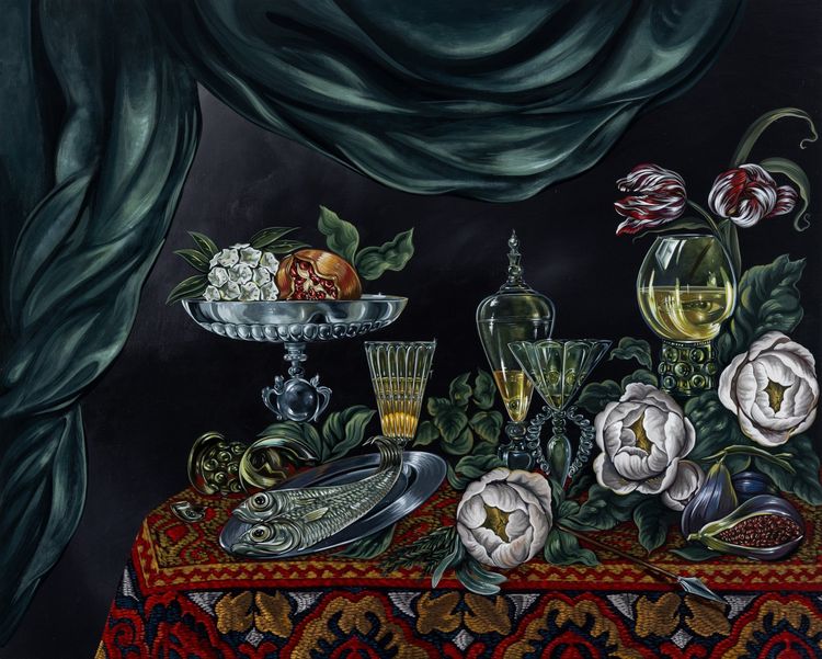 Sabrina Bockler, Through the Glass Darkly, 2024. Acrylic on linen over panel, 24 x 30 in. Courtesy Richard Heller Gallery.