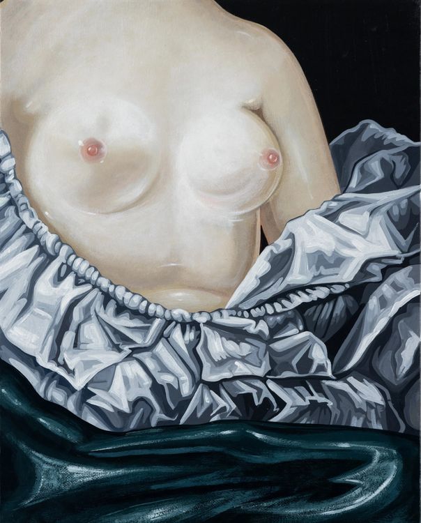 Sabrina Bockler, Undone, 2024. Acrylic on linen over panel, 10 x 8 in. Courtesy Richard Heller Gallery.