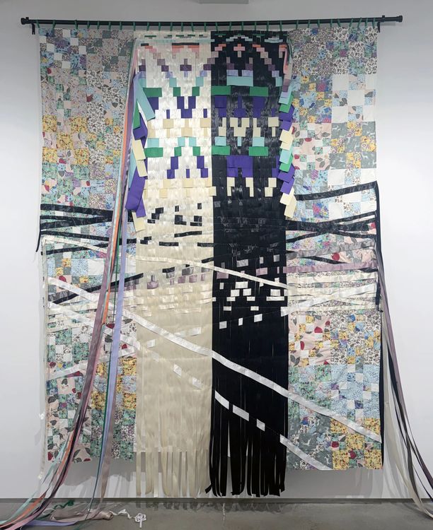 Sarah Sense, Tree Weaving Quilt, 2026, Cotton fabric, cotton thread, ribbon