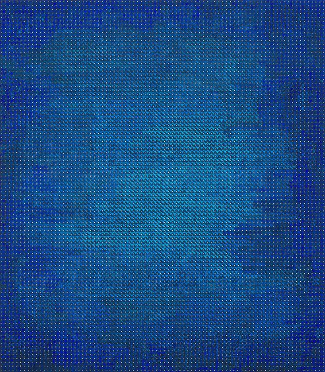 Katia Santibañez, Gazing at the Blue Haze, 2017-2018. Acrylic on wood, 48 x 42 inches. Courtesy DC Moore Gallery
