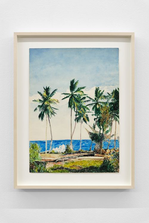 Miguel Ferrando, Untitled (Avenida Las Americas #1), ca. 1980–1985. Gouache and watercolor on paper, 25 x 19 in. (Framed)