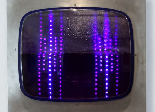 Installation view, Atrium Series: Gyula Kosice, Televisor Hidraulizado 2, 1956, Americas Society