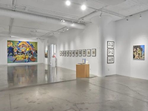 Installation view, Sandow Birk: An Illustrated History of the Present, Catharine Clark Gallery, San Francisco, 2026