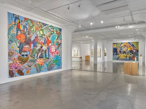 Installation view, Sandow Birk: An Illustrated History of the Present, Catharine Clark Gallery, San Francisco, 2026